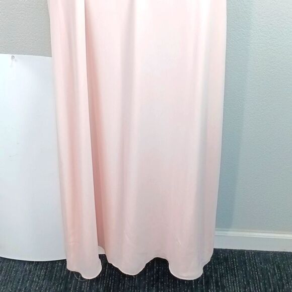 Ceremony by Joanna August Lola Blush Pink Ruffle Chiffon Wrap maxi Dress sz L - Picture 14 of 15